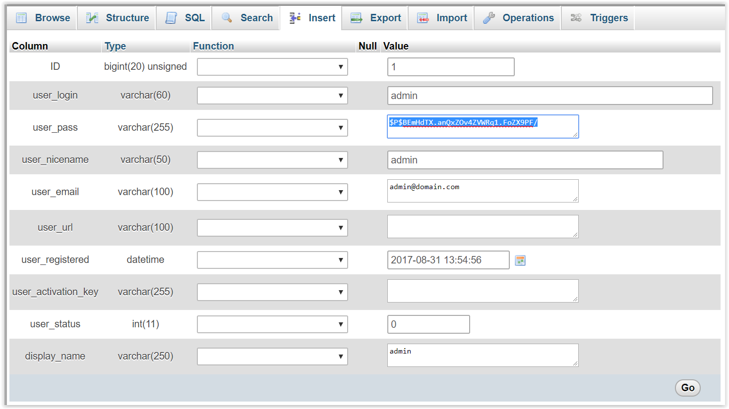 Copy and Paste user_pass Hash